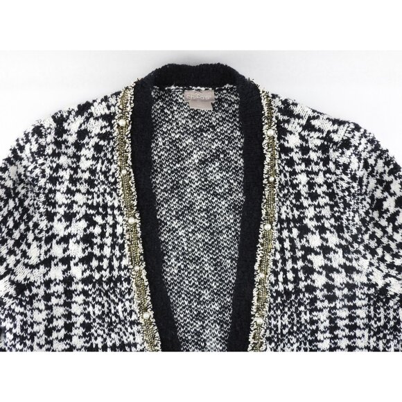 Cicos Women’s Cardigan Sweater Sz 0 Black White Houndstooth Open Front Tweed - Picture 5 of 12